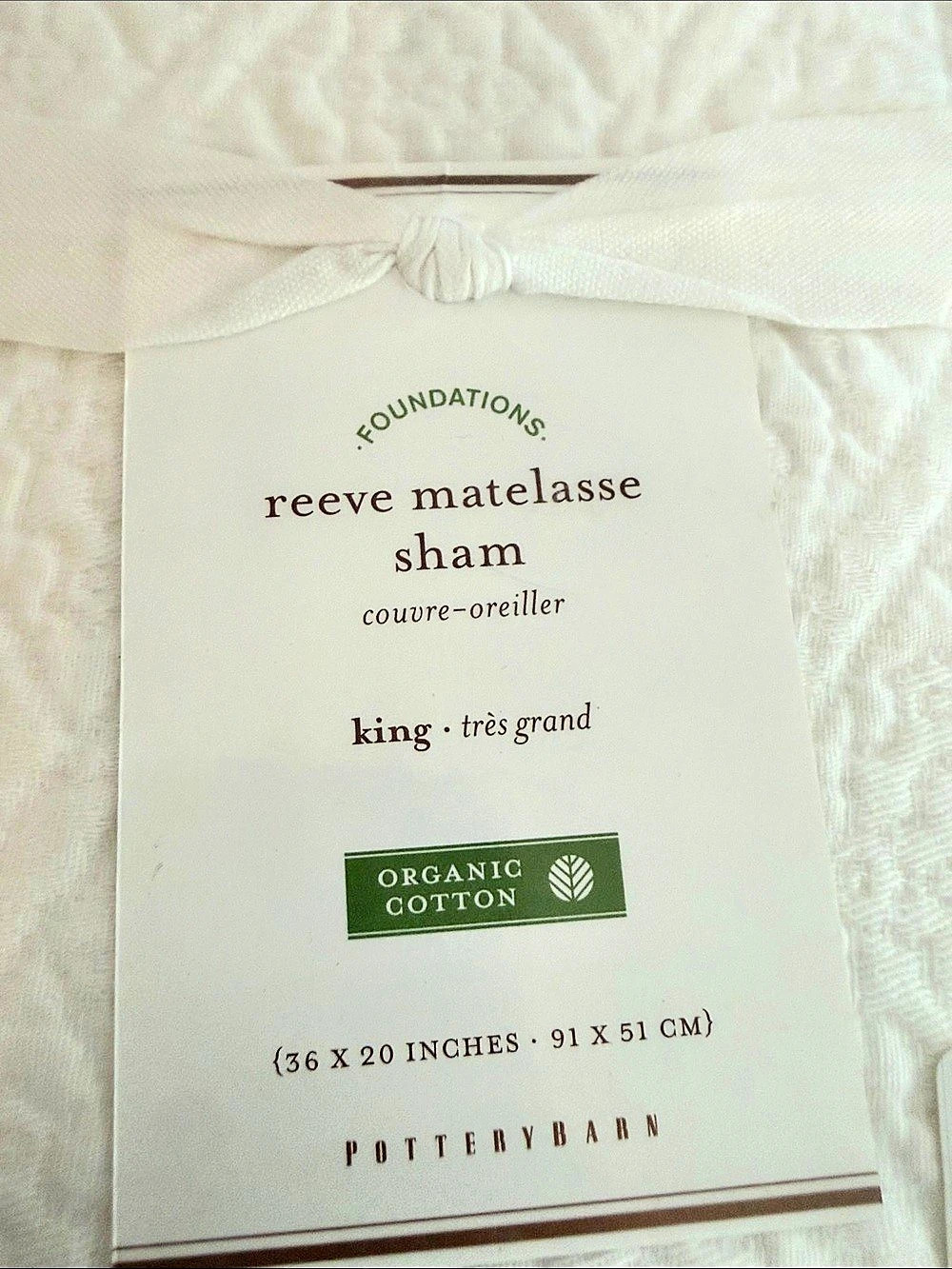 Pottery Barn Reeve Matelassé Sham Organic Cotton King NWT